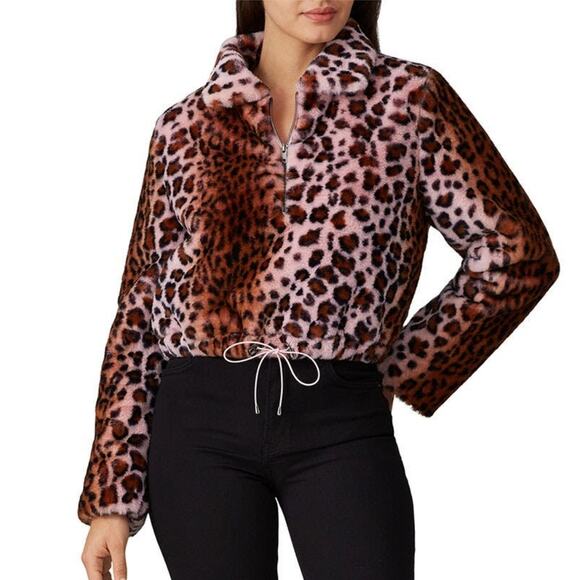 Kendall + Kylie Faux Fur Pink Leopard Jacket XS - Picture 1 of 10